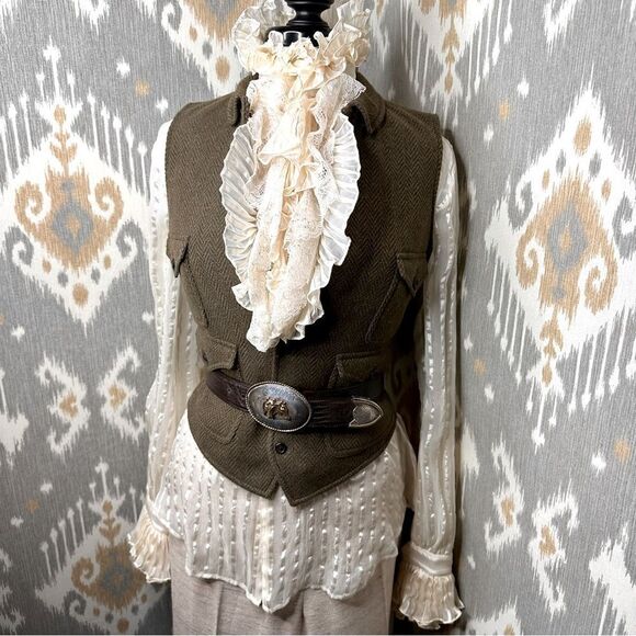 Ralph Lauren Blue Label Jackets & Blazers - Ralph Lauren Olive Herringbone and Leather Gilet Waistcoat Vest